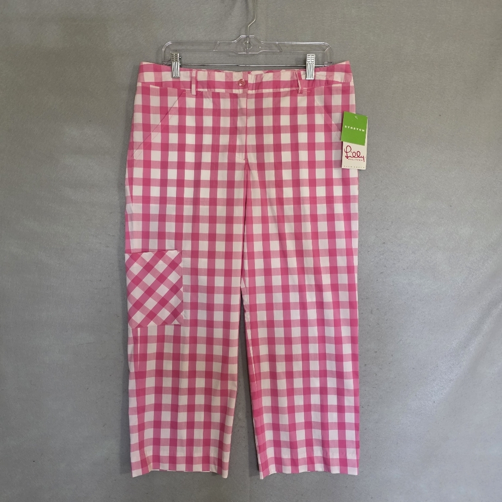 NWT Vtg Lilly Pulitzer Womens Gingham Grande Putter Cargo Capri Size 10